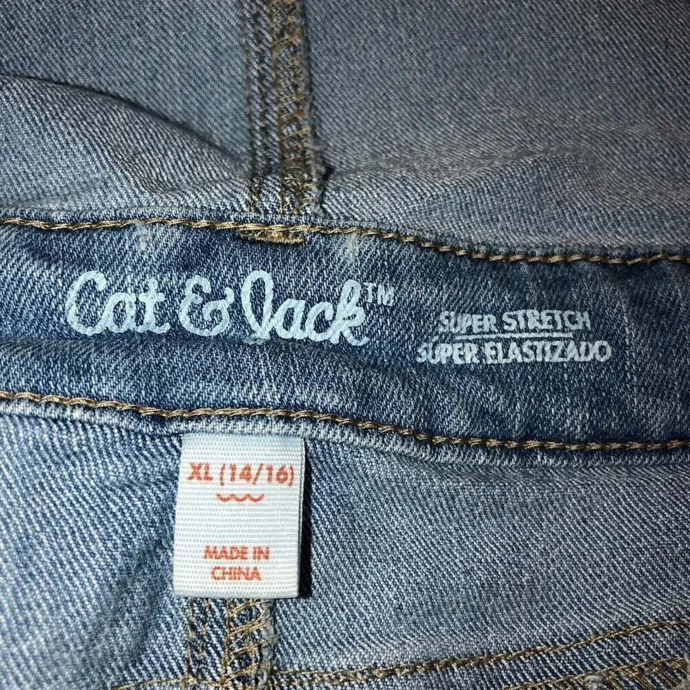 CAT & JACK Girls Embroidered Unicorn Denim Overalls Sz XL 14-16